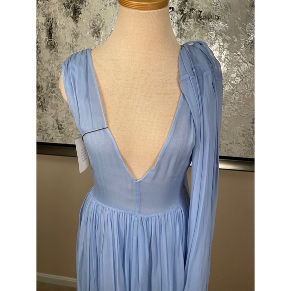HELSA Sabine Silk Cape Overlay Chiffon Sheer Hydrangea Blue Midi Dress Size S - Picture 7 of 15